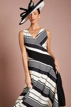 Robe Portefeuille Lisa À Rayures Beiges Avec Ourlet Asymétrique