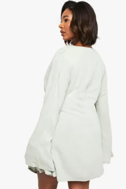 boohoo Robe portefeuille look lin avec détails raffinés<Femme Robes De Soirée|Toutes Les Robes