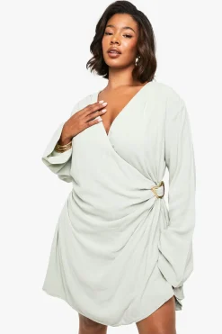 boohoo Robe portefeuille look lin avec détails raffinés<Femme Robes De Soirée|Toutes Les Robes