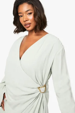 boohoo Robe portefeuille look lin avec détails raffinés<Femme Robes De Soirée|Toutes Les Robes