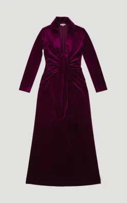 Robe portefeuille maxi en velours à manches longues avec décolleté en V
