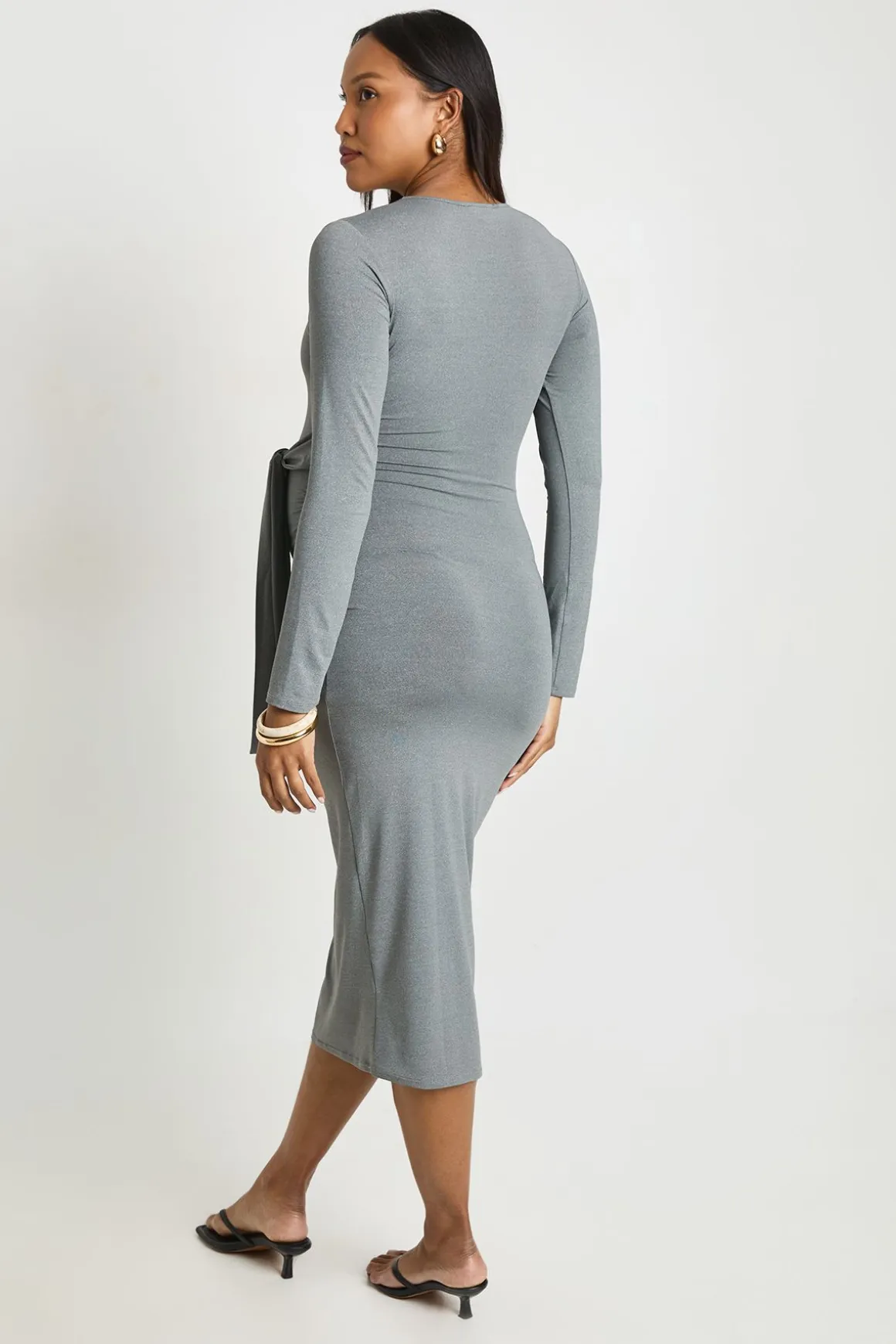 Robe Portefeuille Mi-longue De Maternité Avec Liens Latéraux