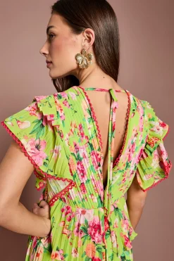 Robe Portefeuille Mi-longue Imprimée Avec Empiècement En Dentelle
