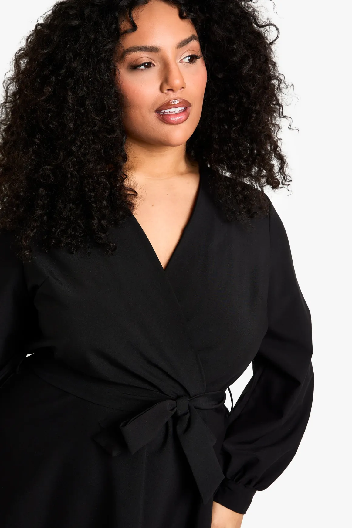 Robe portefeuille mini grande taille à manches blouson