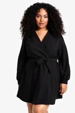 Robe portefeuille mini grande taille à manches blouson