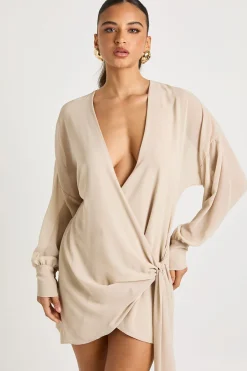 Robe portefeuille mini à manches longues