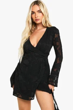 Robe Portefeuille Mini À Motif Floral Dévoré