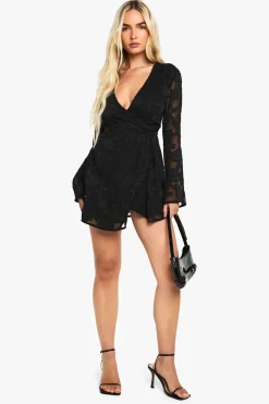 Robe Portefeuille Mini À Motif Floral Dévoré