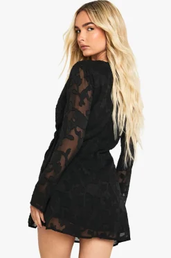 Robe Portefeuille Mini À Motif Floral Dévoré