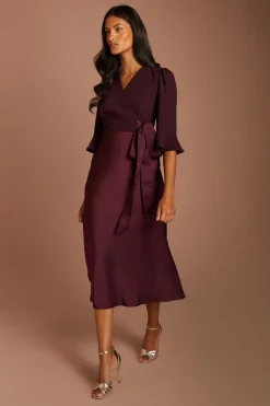 Coast Robe Portefeuille Petite En Crêpe Dos Satin À Manches À Volants<Femme Satin Et Dentelle|Robes