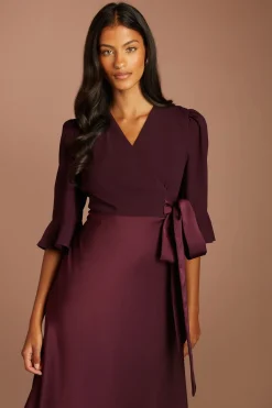 Coast Robe Portefeuille Petite En Crêpe Dos Satin À Manches À Volants<Femme Satin Et Dentelle|Robes