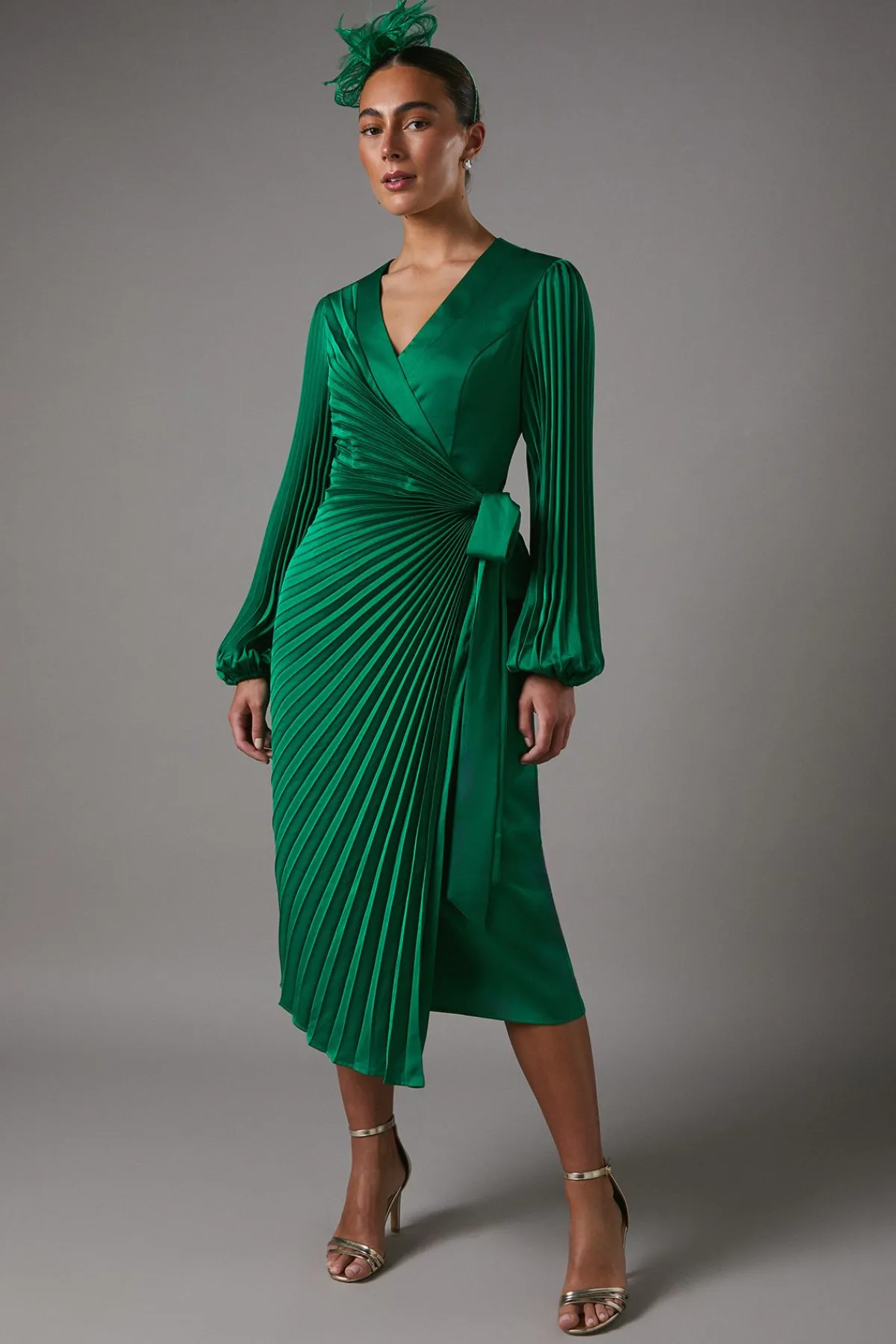 Coast Robe Portefeuille Plissée en Satin<Femme Robes Mi-Longues|Satin Et Dentelle