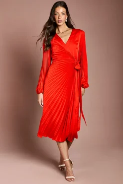 Robe Portefeuille Plissée en Satin