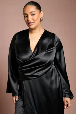 Robe Portefeuille Satinée Grande Taille Avec Détail Franges