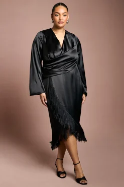 Robe Portefeuille Satinée Grande Taille Avec Détail Franges