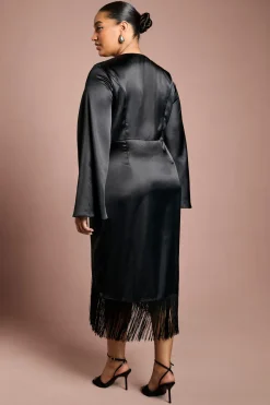 Robe Portefeuille Satinée Grande Taille Avec Détail Franges