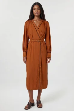 Robe Portefeuille Tissée En Viscose Et Lin Premium Avec Détails Cloutés
