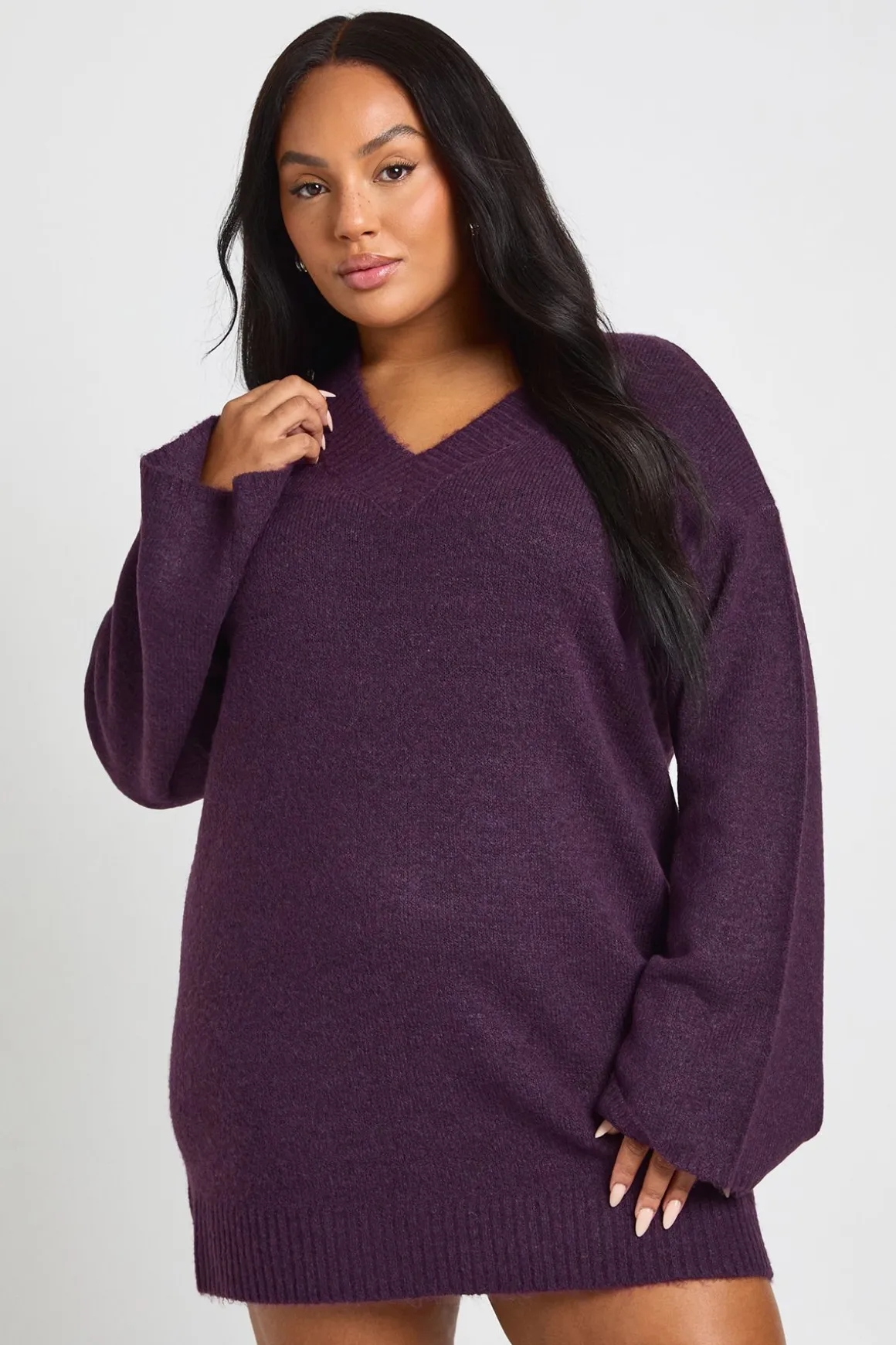 Robe pull à encolure en V Plus
