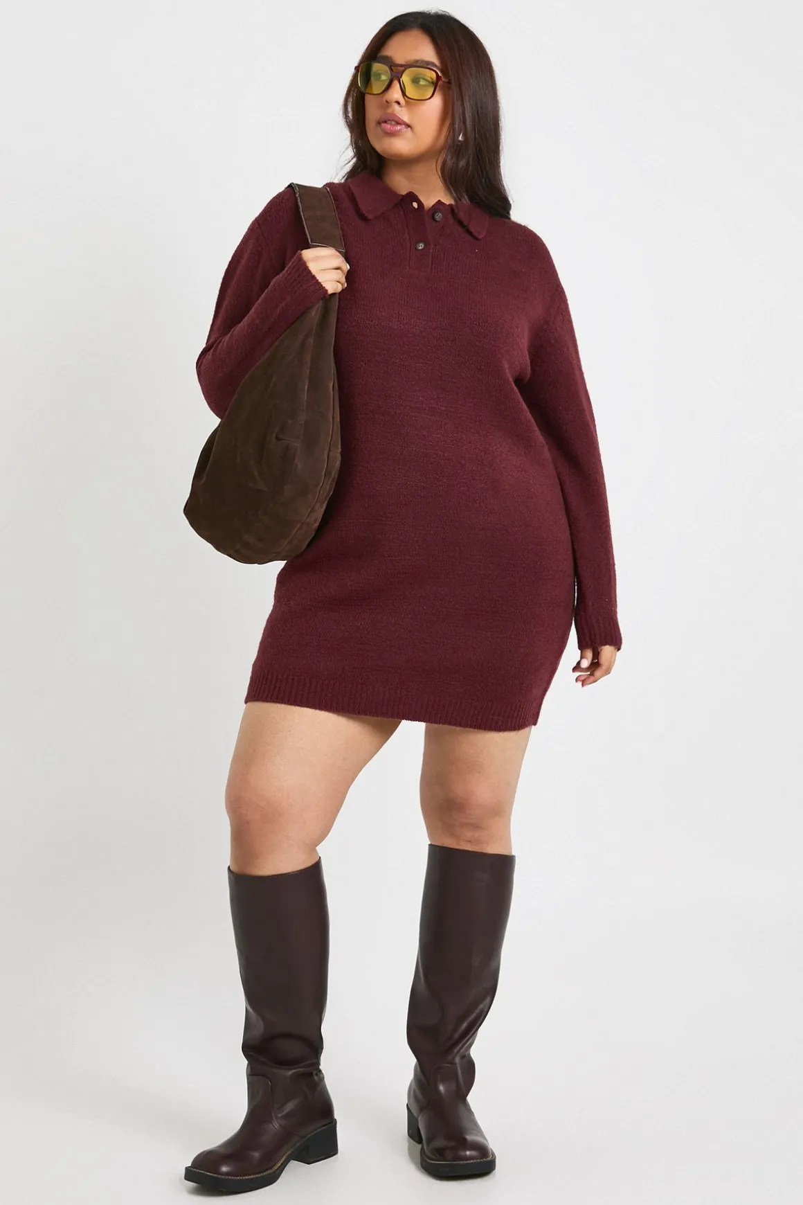 Robe pull en maille à manches longues avec col
