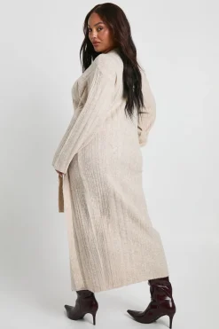 Robe Pull Légère en Côtes Mixtes Enveloppante Grande Taille