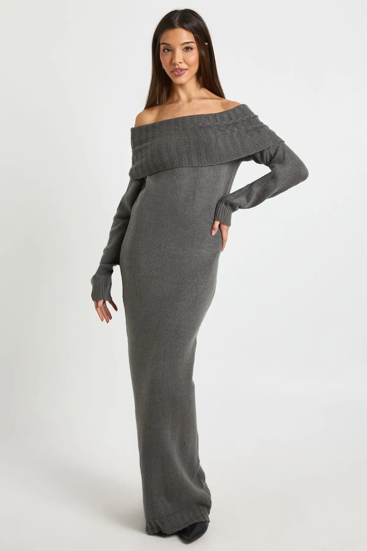 boohoo Robe Pull Maxi Oversize Premium à Encolure Bardot<Femme Robes À Manches Longues|Robes