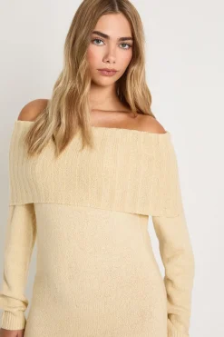 Robe pull maxi premium à encolure Bardot surdimensionnée
