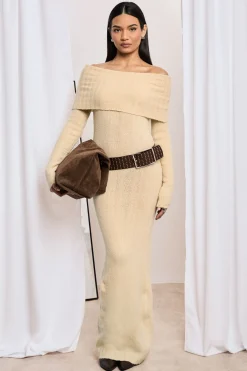 Robe pull maxi premium à encolure Bardot surdimensionnée