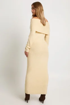 Robe pull maxi premium à encolure Bardot surdimensionnée