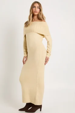 Robe pull maxi premium à encolure Bardot surdimensionnée