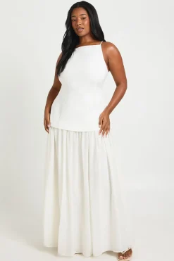 Robe Sans Manches En Crêpe Grande Taille Avec Jupe En Mousseline