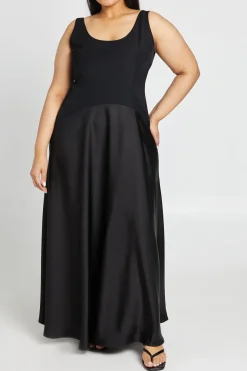 Robe Sans Manches Grande Taille En Crêpe Avec Jupe En Satin
