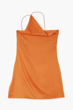 Robe satinée à une épaule, dos nu, mini