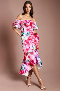 Robe Scuba À Imprimé Floral Placé