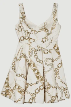 KarenMillen Robes de bal courte ajustée en satin de viscose structuré à imprimé chaîne<Femme Tailleurs|Satin Et Dentelle