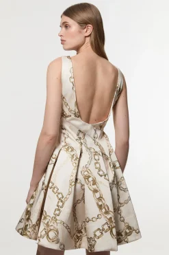 KarenMillen Robes de bal courte ajustée en satin de viscose structuré à imprimé chaîne<Femme Tailleurs|Satin Et Dentelle