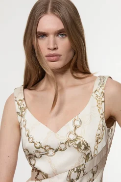 KarenMillen Robes de bal courte ajustée en satin de viscose structuré à imprimé chaîne<Femme Tailleurs|Satin Et Dentelle