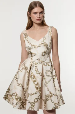 KarenMillen Robes de bal courte ajustée en satin de viscose structuré à imprimé chaîne<Femme Tailleurs|Satin Et Dentelle