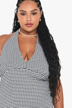 Robe shift midaxi en vichy à col halter pour grandes tailles