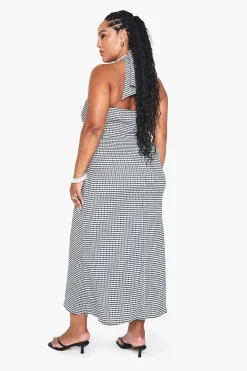 Robe shift midaxi en vichy à col halter pour grandes tailles