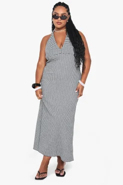Robe shift midaxi en vichy à col halter pour grandes tailles