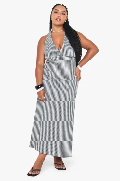 Robe shift midaxi en vichy à col halter pour grandes tailles