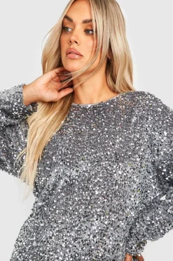 Robe shift à paillettes grande taille Batwing