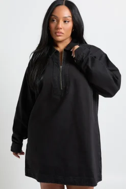 Robe shift zippée en denim Plus
