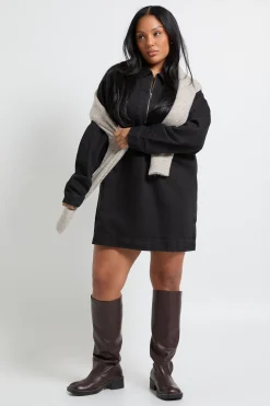 Robe shift zippée en denim Plus