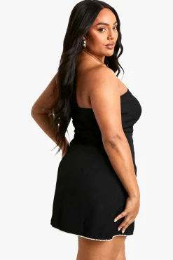 Robe Skater Bandeau à Détail Perle Taille Plus