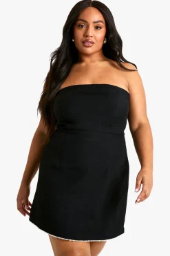 Robe Skater Bandeau à Détail Perle Taille Plus