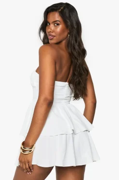 Robe Skater à Bustier Ruche à Encolure Halterneck