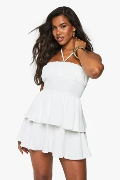 Robe Skater à Bustier Ruche à Encolure Halterneck