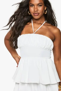 Robe Skater à Bustier Ruche à Encolure Halterneck