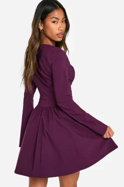 Robe skater à corset en bengaline à manches longues